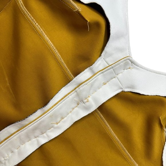 QA Shift Mini Dress Small S Yellow Sleeveless Pockets Velvet Stretch Slit Front - Picture 11 of 12